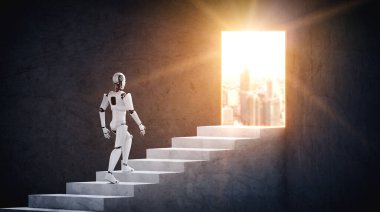 3D görüntüleme robotu insansı başarıya ulaşmak için merdivenlerden çık