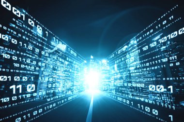 Hızlı aktarım görüşü oluşturmak için yolda hareket bulanıklığı olan dijital veri akışı