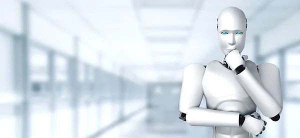 Tänker AI humanoid robot analysera informationsdata — Stockfoto