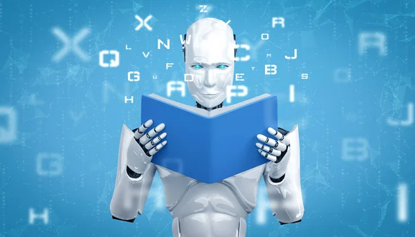 3D ілюстрація книги для читання гуманоїдів робота — стокове фото