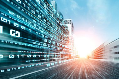 Hızlı aktarım görüşü oluşturmak için yolda hareket bulanıklığı olan dijital veri akışı