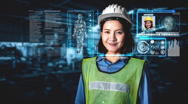 Технология распознавания лиц для работников отрасли для доступа к управлению машиной — стоковое фото