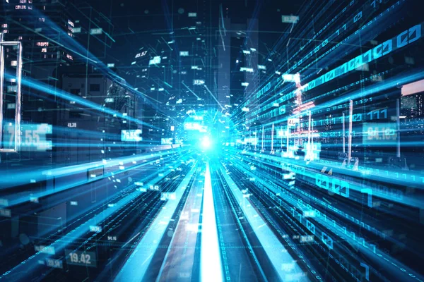 Flujo de datos digitales en carretera con desenfoque de movimiento para crear visión de transferencia de velocidad rápida —  Fotos de Stock