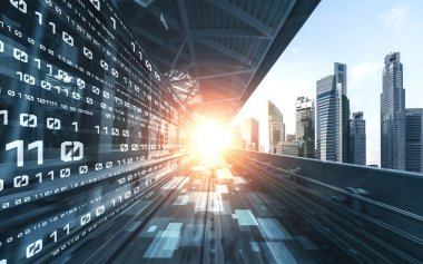 Hızlı aktarım görüşü oluşturmak için yolda hareket bulanıklığı olan dijital veri akışı