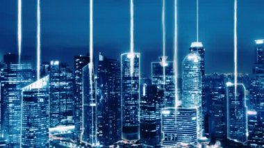 Akıllı dijital şehir ve küreselleşme bağlantı ağını gösteren soyut grafik