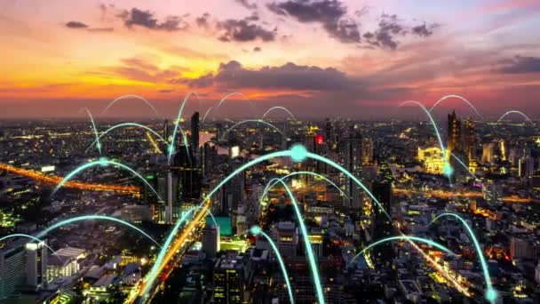 Smart città digitale e globalizzazione grafica astratta che mostra la rete di connessione — Video Stock