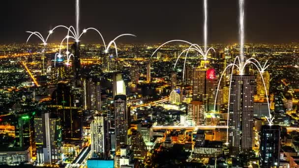 Έξυπνη ψηφιακή πόλη και παγκοσμιοποίηση αφηρημένο γραφικό που δείχνει δίκτυο σύνδεσης — Αρχείο Βίντεο