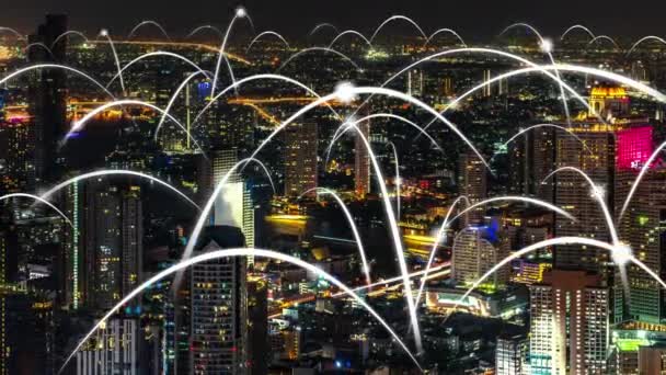 スマートデジタルシティとグローバル化接続ネットワークを示す抽象的なグラフィック — ストック動画