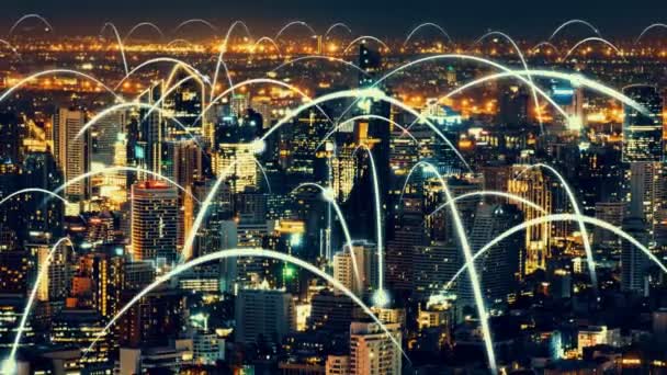 Intelligens digitális város és a globalizáció absztrakt grafikai bemutató kapcsolat hálózat — Stock videók