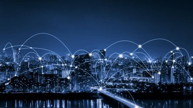 Akıllı şehirde gelişmiş iletişim ve küresel internet ağı bağlantısı