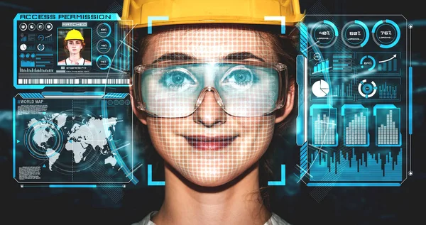 Технологія розпізнавання обличчя для промислового працівника для доступу до управління машиною — стокове фото