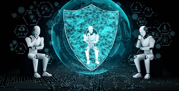 AI robot med hjälp av it-säkerhet för att skydda informationsintegritet — Stockfoto