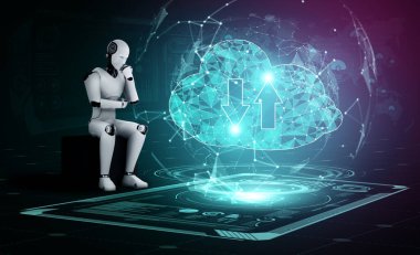 Online sunucuda veri depolamak için bulut hesaplama teknolojisi kullanan yapay zeka robotu