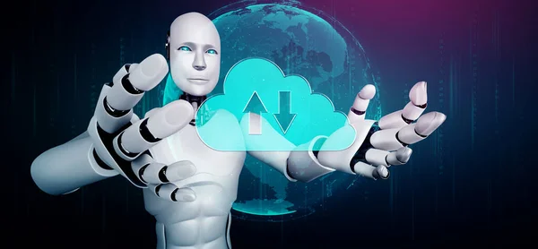 AI robot používající technologii cloud computing k ukládání dat na online server — Stock fotografie