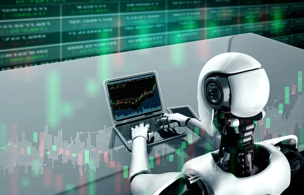 Toekomstige financiële technologie bestuurd door AI robot met behulp van machine learning — Stockfoto
