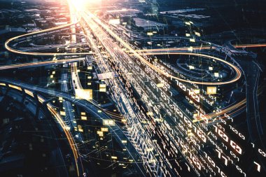 Dijital veri aktarımı grafikli gelecekteki yol taşıma teknolojisi