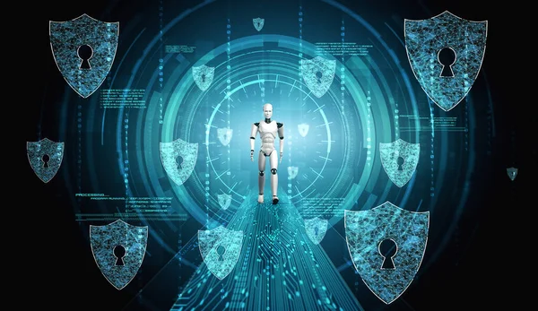 Robot AI que utiliza la seguridad cibernética para proteger la privacidad de la información — Foto de Stock