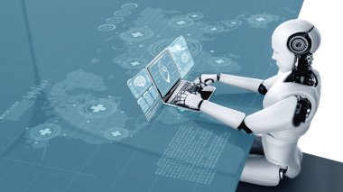 Gelecekteki tıbbi teknoloji yapay zeka robotu tarafından kontrol ediliyor.