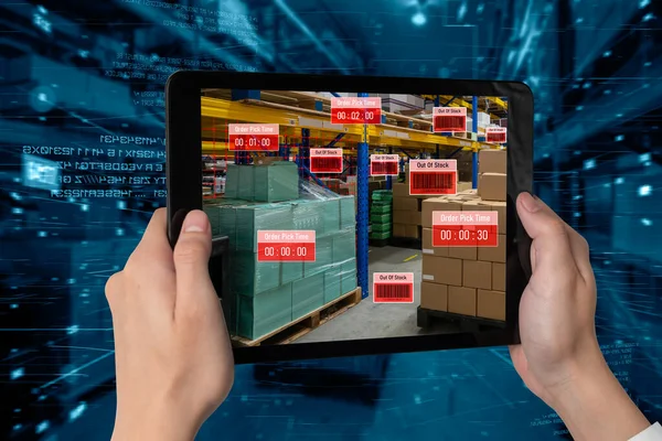 Smart warehouse management systeem met augmented reality technologie — Stockfoto