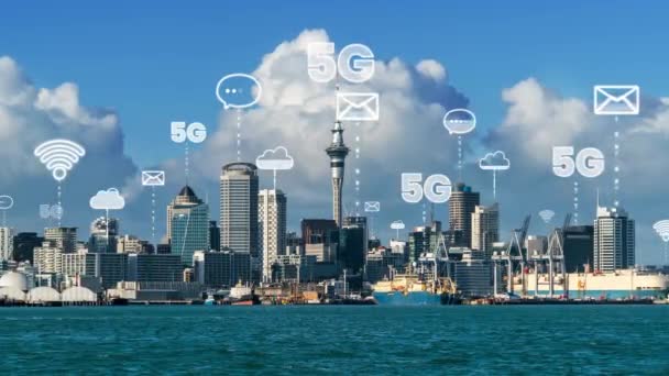 Intelligente digitale Stadt und Globalisierung abstrakte Grafik, die das Verbindungsnetz zeigt — Stockvideo