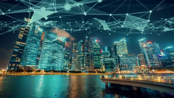 Fantasievolle visuelle intelligente digitale Stadt mit globalisierter abstrakter Grafik, die das Verbindungsnetz zeigt — Stockvideo