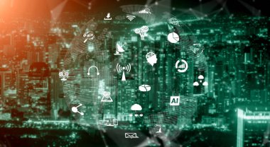 Akıllı şehirde gelişmiş iletişim ve küresel internet ağı bağlantısı