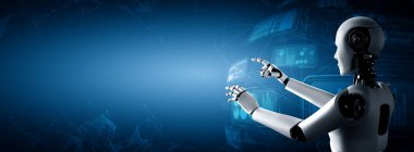 Kopya uzayında parmağa dokunan yapay zeka robotu