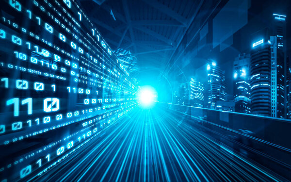 Цифровой поток данных на дороге с размытием движения для создания видения быстрой передачи скорости