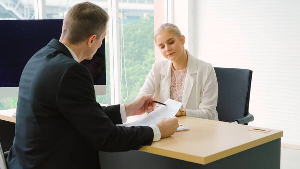 Job seeker in job interview meeting with manager
