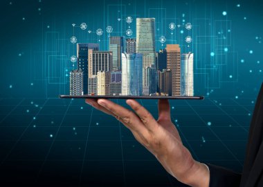 Akıllı şehirde gelişmiş iletişim ve küresel internet ağı bağlantısı