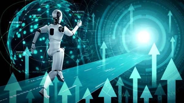 Concepto de crecimiento empresarial mediante el uso de robots de IA y tecnología de aprendizaje automático — Foto de Stock