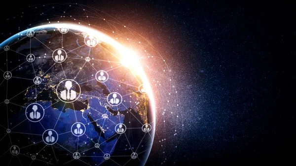 Människors nätverk och global jordkoppling i innovativ perception — Stockfoto