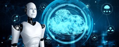 Online sunucuda veri depolamak için bulut hesaplama teknolojisi kullanan yapay zeka robotu