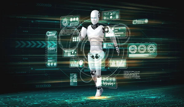 Robot corriendo humanoide mostrando movimiento rápido y energía vital — Foto de Stock