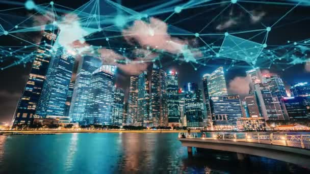 Εικονική έξυπνη ψηφιακή πόλη με την παγκοσμιοποίηση αφηρημένη γραφική παράσταση σύνδεση δικτύου — Αρχείο Βίντεο