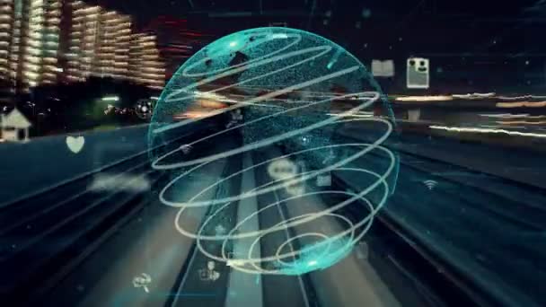 Flujo de datos digitales de movimiento rápido en carretera con modernización gráfica de red global — Vídeo de stock