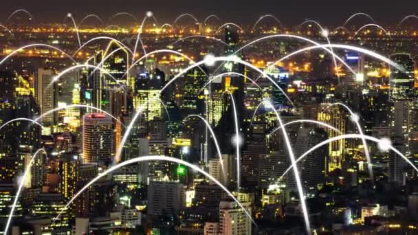 Inteligentne cyfrowe miasto i globalizacja abstrakcyjna grafika ukazująca sieć połączeń — Wideo stockowe
