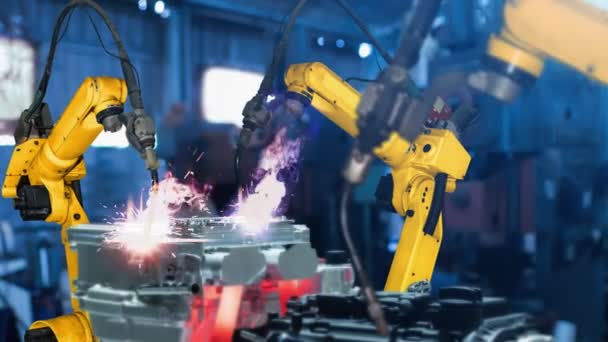 Modernizacja broni robotów inteligentnego przemysłu dla cyfrowej technologii fabrycznej — Wideo stockowe