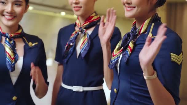 Tripulación de cabina saludando la mano para saludar o despedirse — Vídeos de Stock