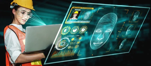 Технологія розпізнавання обличчя для промислового працівника для доступу до управління машиною — стокове фото