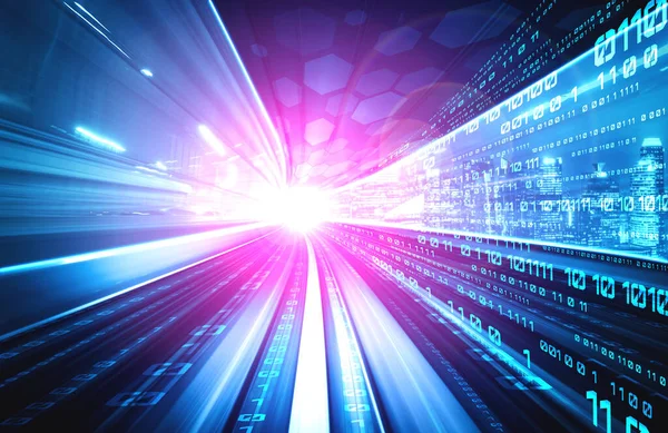 Flujo de datos digitales en carretera con desenfoque de movimiento para crear visión de transferencia de velocidad rápida —  Fotos de Stock