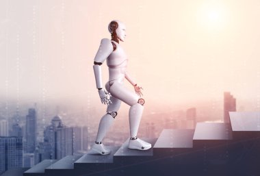 3D görüntüleme robotu insansı başarıya ulaşmak için merdivenlerden çık