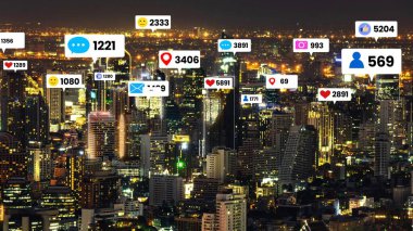 Şehirdeki sosyal medya simgeleri insanların ilişkilerini gösteriyor