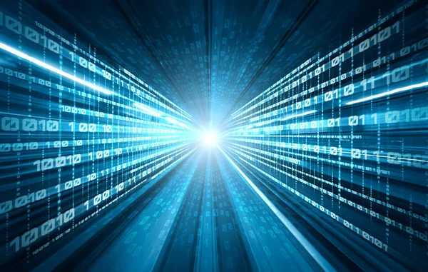 Flujo de datos digitales en carretera con desenfoque de movimiento para crear visión de transferencia de velocidad rápida —  Fotos de Stock