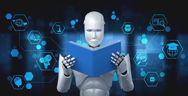 3D ilustracja robot humanoid czytania książki — Zdjęcie stockowe