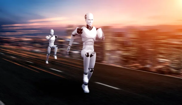 Robot corriendo humanoide mostrando movimiento rápido y energía vital — Foto de Stock