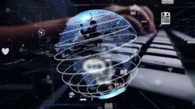 İnternet ağı modernizasyonu grafikli bilgisayar klavyesi üzerinde çalışan adam