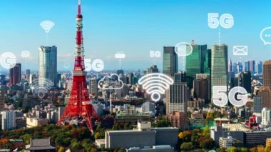 Akıllı dijital şehir ve küreselleşme bağlantı ağını gösteren soyut grafik