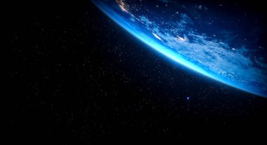 Dünya gezegeninin uzaydan görünüşü gerçekçi dünya yüzeyini ve dünya haritasını gösteriyor