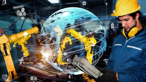 Intelligens ipar robot fegyverek korszerűsítése a digitális gyári technológia — Stock Fotó